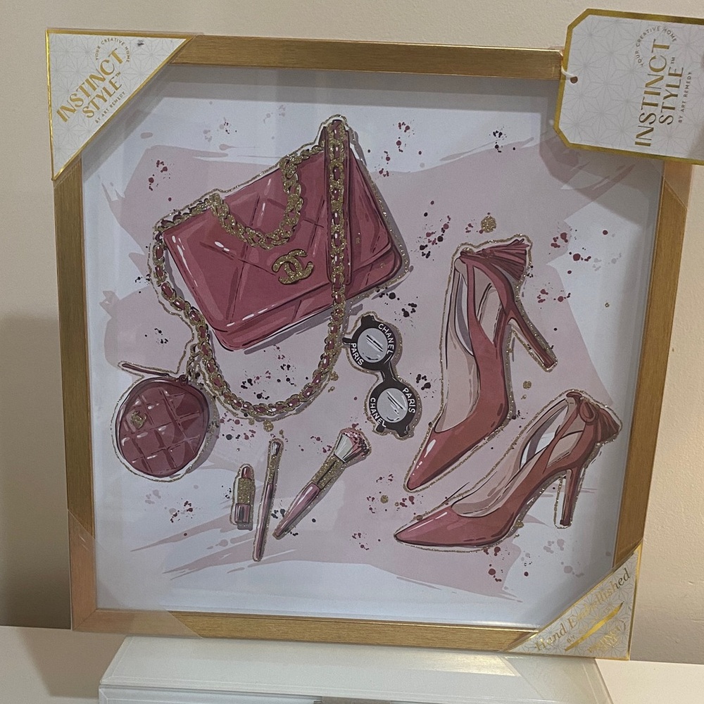 CHANEL Pink and Gold Fashion Wall Art